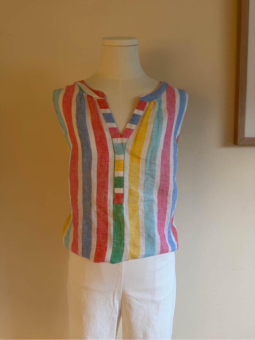 Talbots Multicolor Striped Sleeveless Linen Blend Top